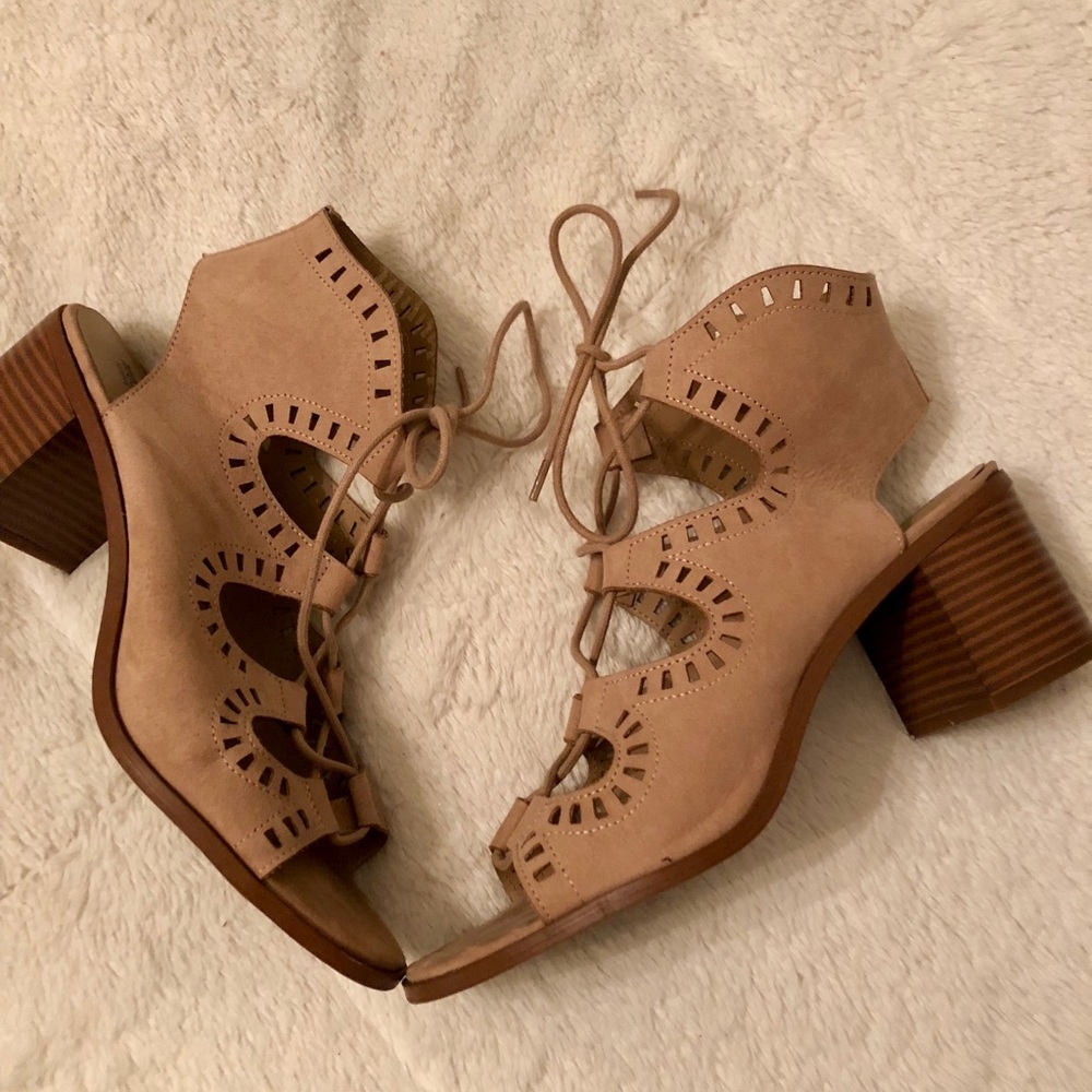 Tan Cutout Lace Up Heels